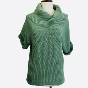 Coldwater Creek Sweater Green Cotton Knit Cowl Turtleneck